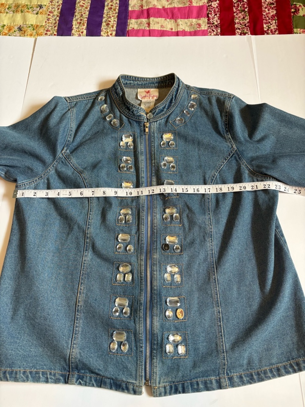 Quacker Factory jean Jacket with rhinestone jewel Embellishments, Sz XL. - Picture 6 of 11